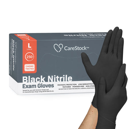 CareStock CS2776 Nitrile Exam Glove, Large, Black