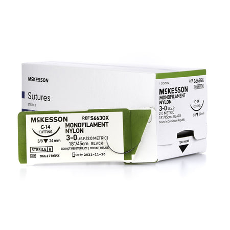 McKesson 1034508 Nylon Nonabsorbable Suture with Needle, C-14 Reverse Cutting