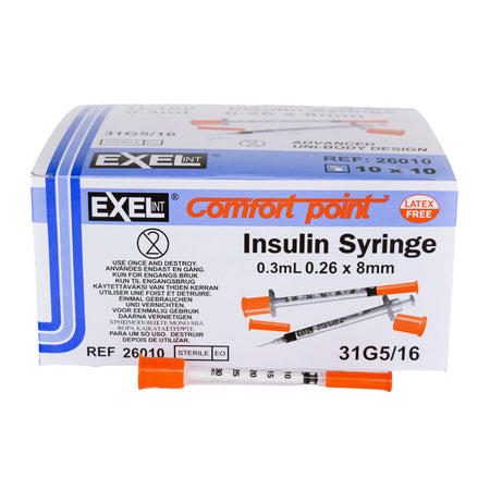 Standard Insulin Syringe with Needle Comfort Point Lo-Dose 0.3 mL 5/16 Inch 31 Gauge NonSafety Thin Wall by AirTite.