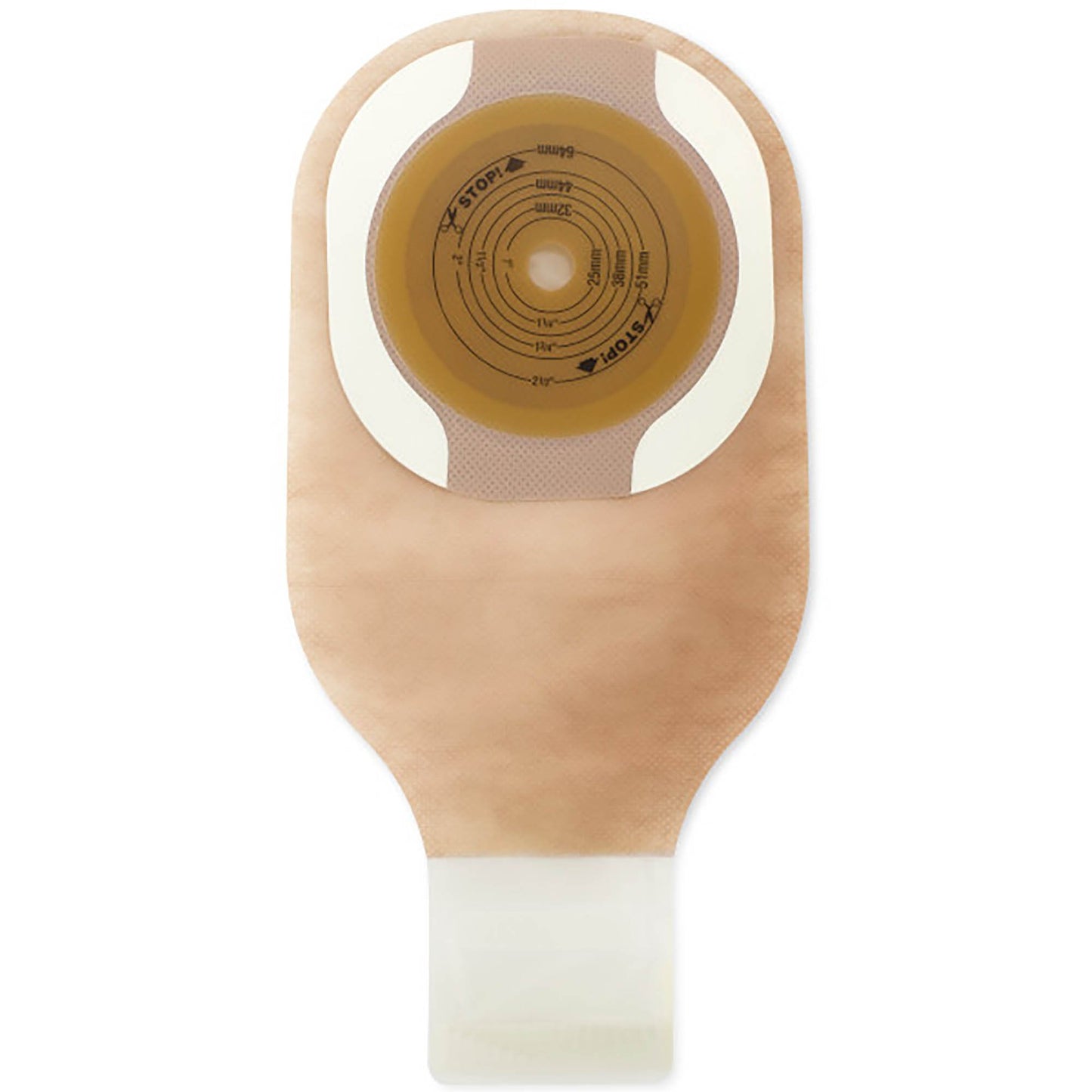 Hollister 8578 clear one piece drainable pouches showing the integrated Lock n Roll microseal closure and tape border