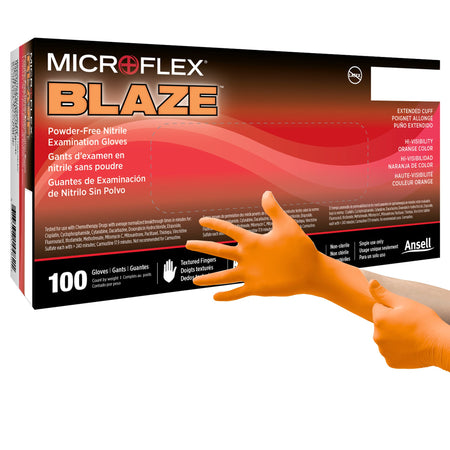 Microflex N484 Blaze Nitrile Exam Glove, Extra Large, Orange