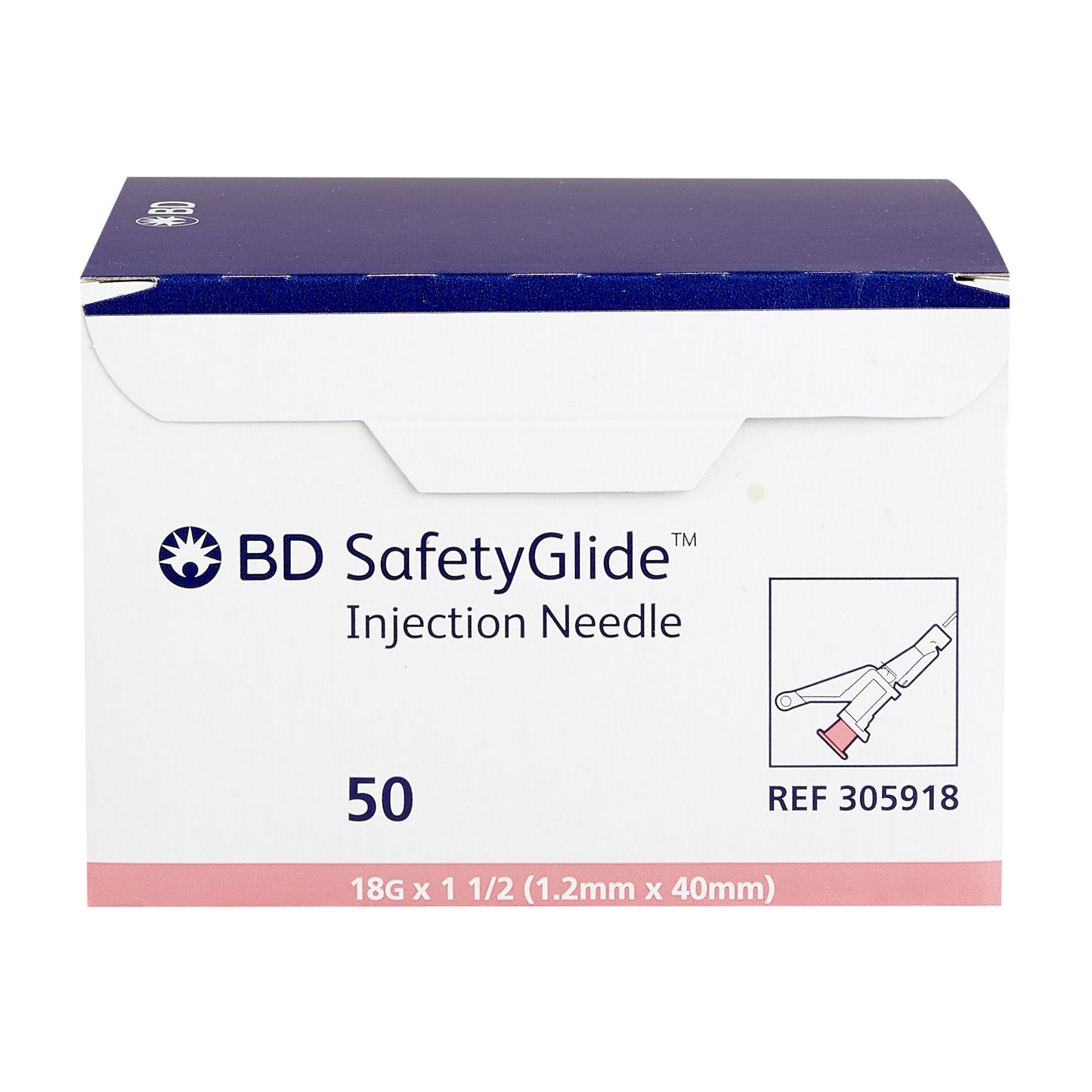 BD 305918 Safety Hypodermic Needle SafetyGlide™ 1-1/2 Inch Length 18 Gauge Thin Wall Sliding Safety Needle