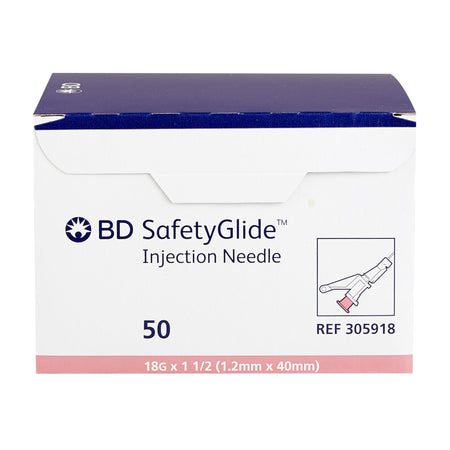 BD 305918 Safety Hypodermic Needle SafetyGlide 1-1/2 Inch Length 18 Gauge Thin Wall