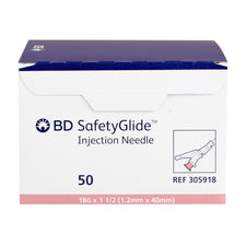 BD 305918 Safety Hypodermic Needle SafetyGlide™ 1-1/2 Inch Length 18 Gauge Thin Wall Sliding Safety Needle