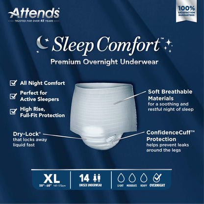 Attends® Sleep Comfort Premium Overnight Underwear, Extra Large, 58 – 68 Inches