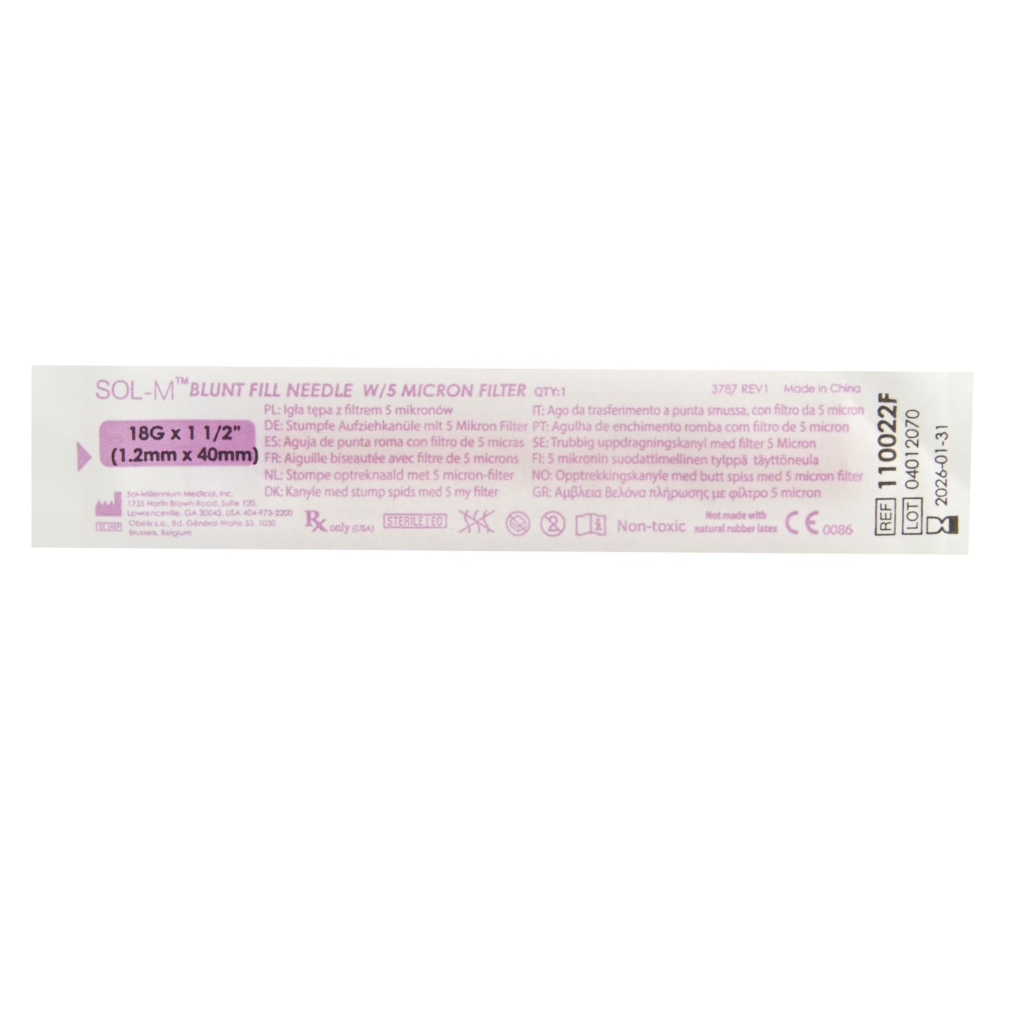 Blunt Fill Needle SOL-M™ 18 Gauge Blunt
