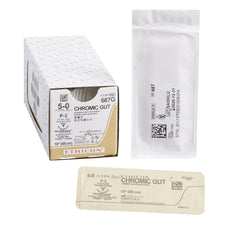 Absorbable Suture with Needle GUT CHROMIC Chromic Gut P-3 3/8 Circle Precision Reverse Cutting Needle Size 5-0 Monofilament