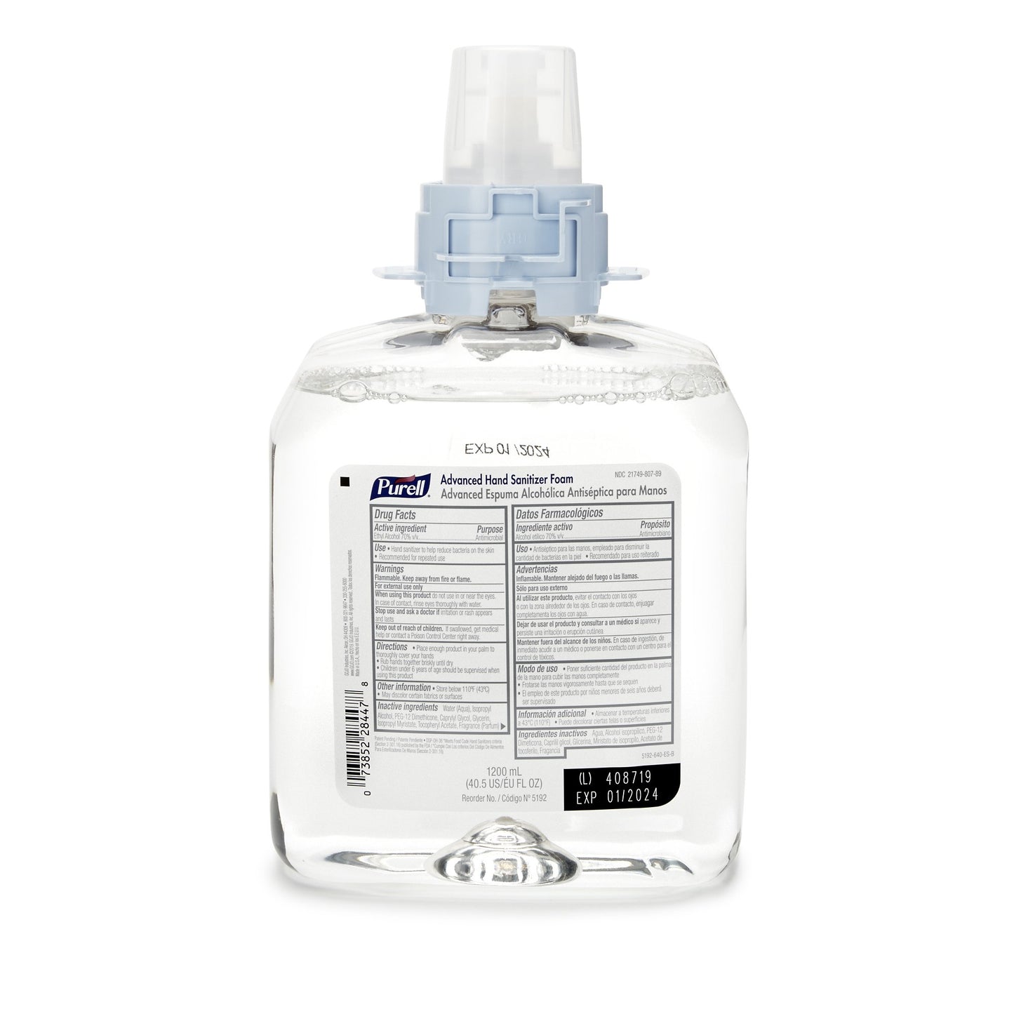 Hand Sanitizer Purell® Advanced 1,200 mL Ethyl Alcohol Foaming Dispenser Refill Bottle