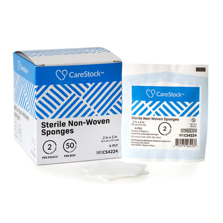 CareStock CS4224 Sterile Nonwoven Sponge, 2 x 2 Inch, 4-Ply