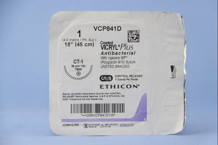Ethicon VCP841D Coated Vicryl Polyglactin 910 Absorbable Antibacterial Suture with Needle, Taper Point