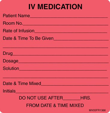 Pre-Printed Label MedVision® Anesthesia Label Fluorescent Red Paper IV Medication Added Black Syringe Label 2-7/16 X 2-1/2 Inch
