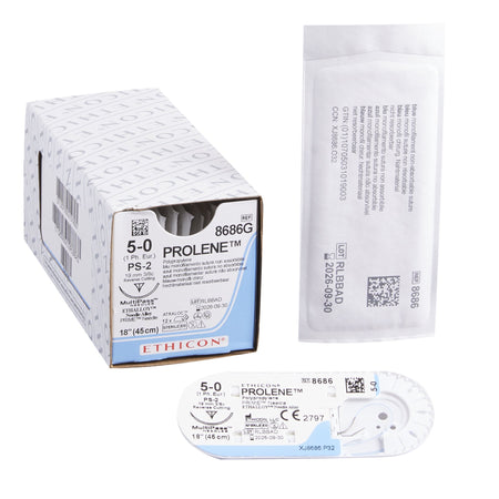 Ethicon 8686G Prolene Polypropylene Nonabsorbable Suture with Needle, Size 5-0
