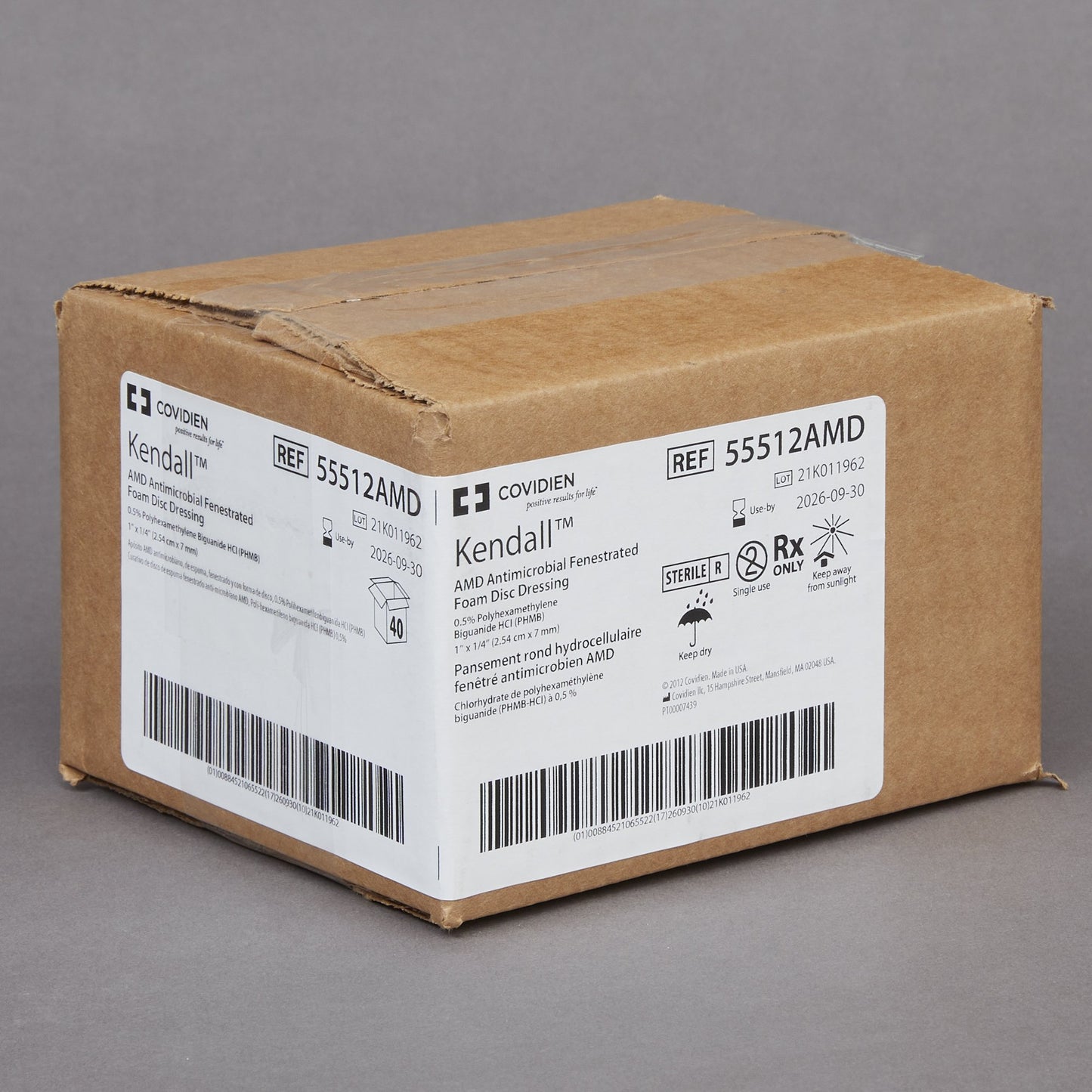 Kendall™ AMD Non-Adhesive without Border Antimicrobial Foam Dressing, 1/4 x 1 Inch