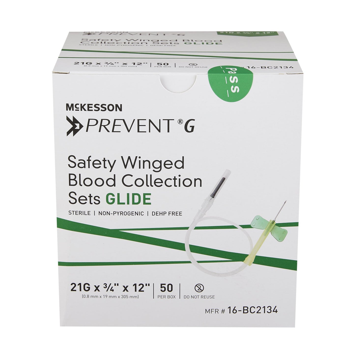 McKesson Prevent® G Blood Collection Set, 21 Gauge, ¾-inch needle length