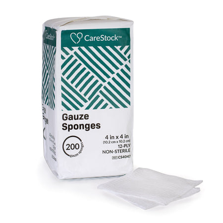 CareStock CS4042 Gauze Sponge, 4 x 4 in. 12-Ply, Medical-Grade Cotton Wound Dressing