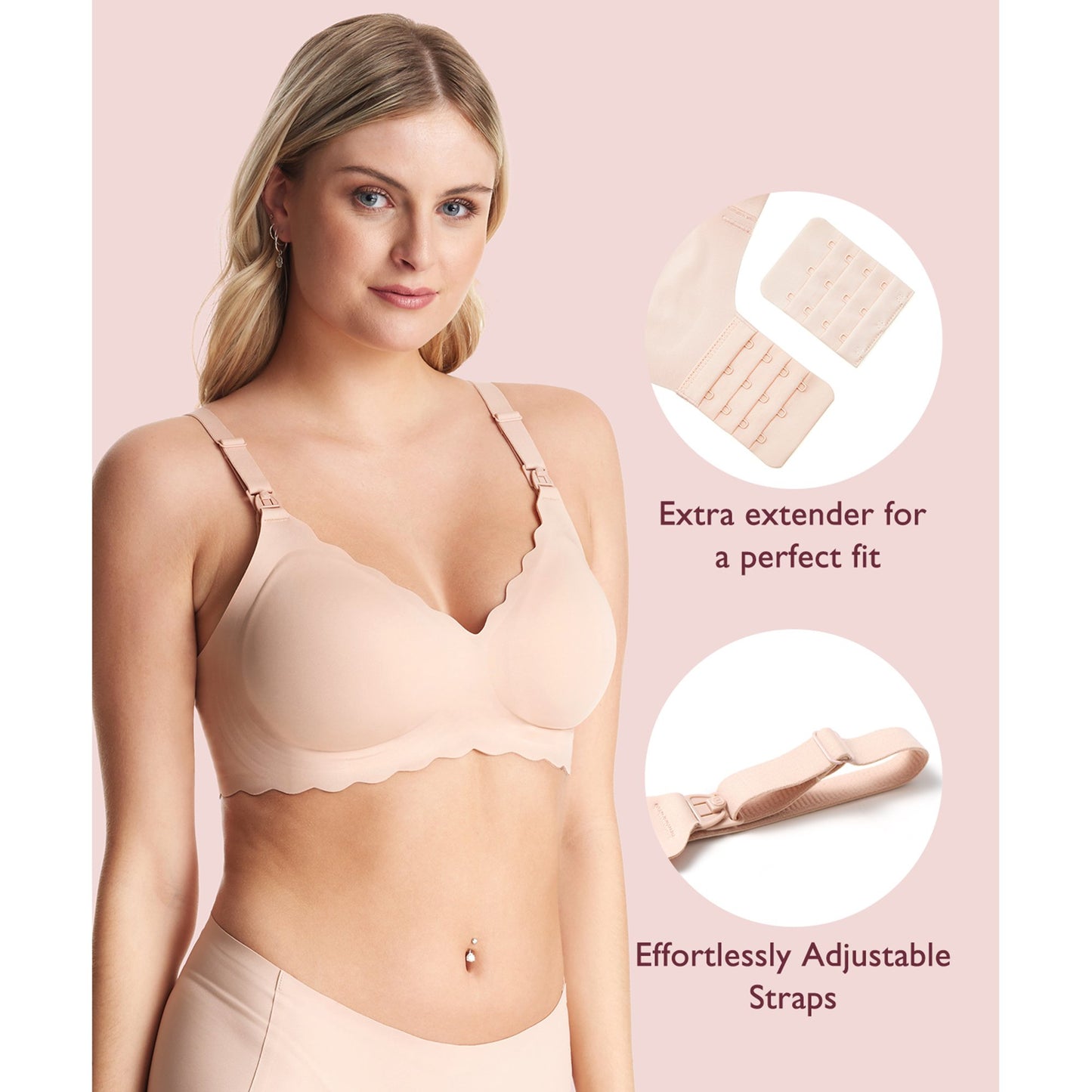Nursing Bra Momcozy Jelly Strip 34 to 36 Inch Chest Medium Beige Back Hook and Eye Closure