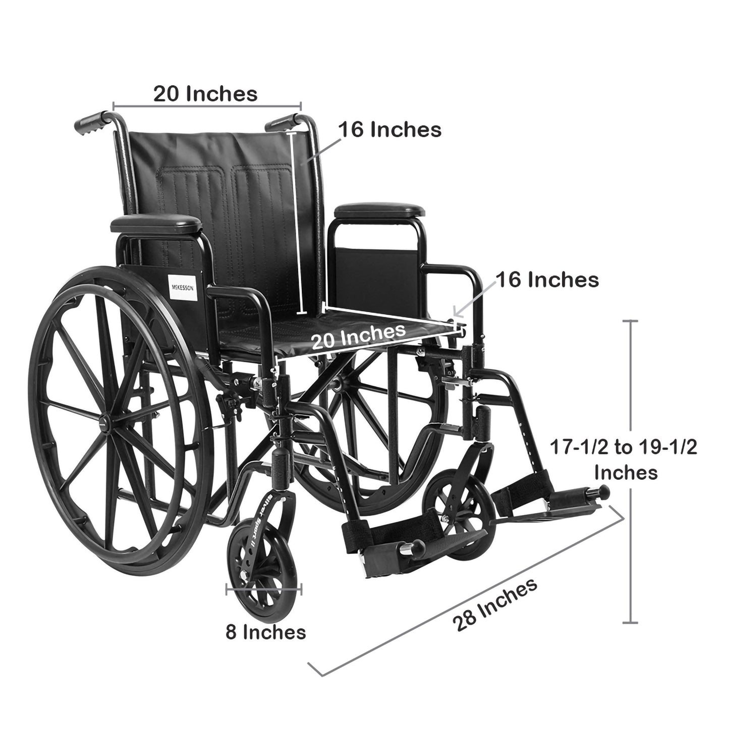 McKesson Wheelchair, 20 Inch Seat Width