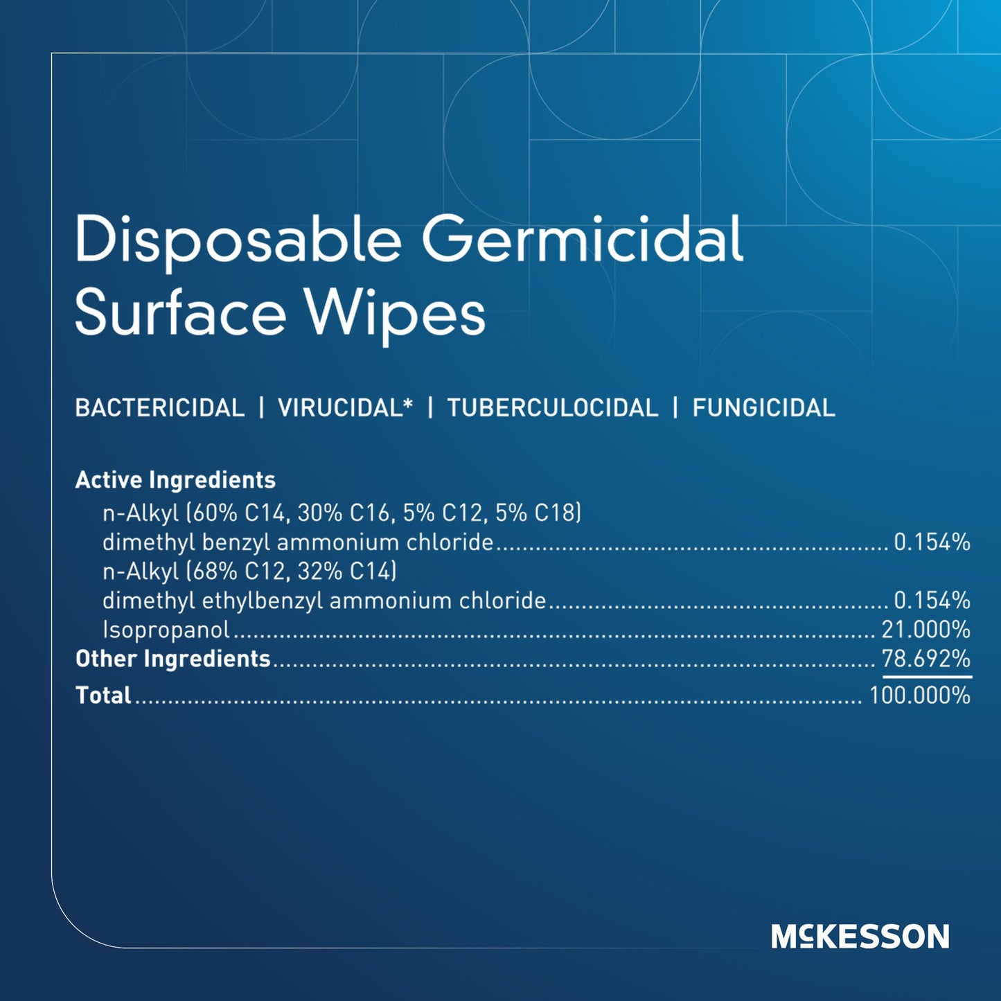 McKesson 50-66160 Germicidal Large Surface Disinfectant Wipes, Canister, 160 ct.