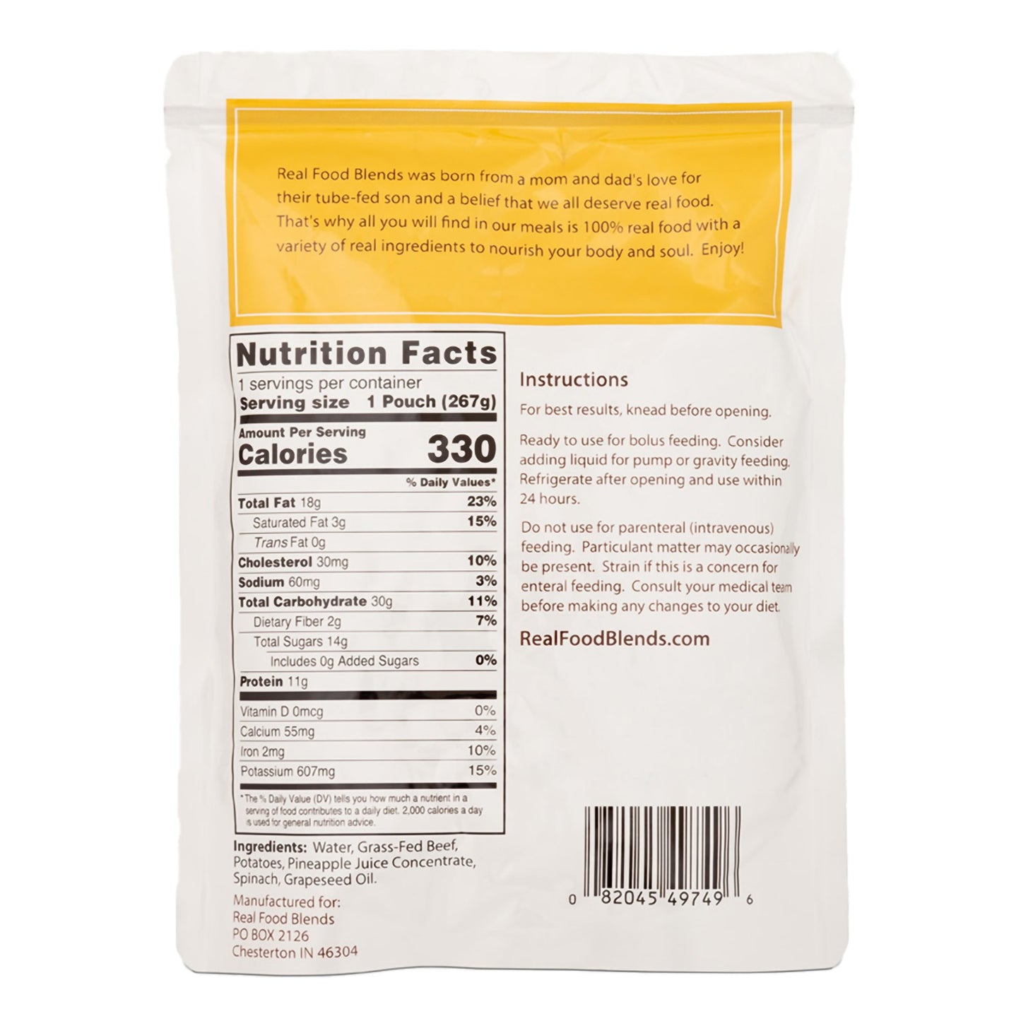 Real Food Blends™ Beef, Potatoes & Spinach Puree Blend for Tube Feeding, 9.4-oz.