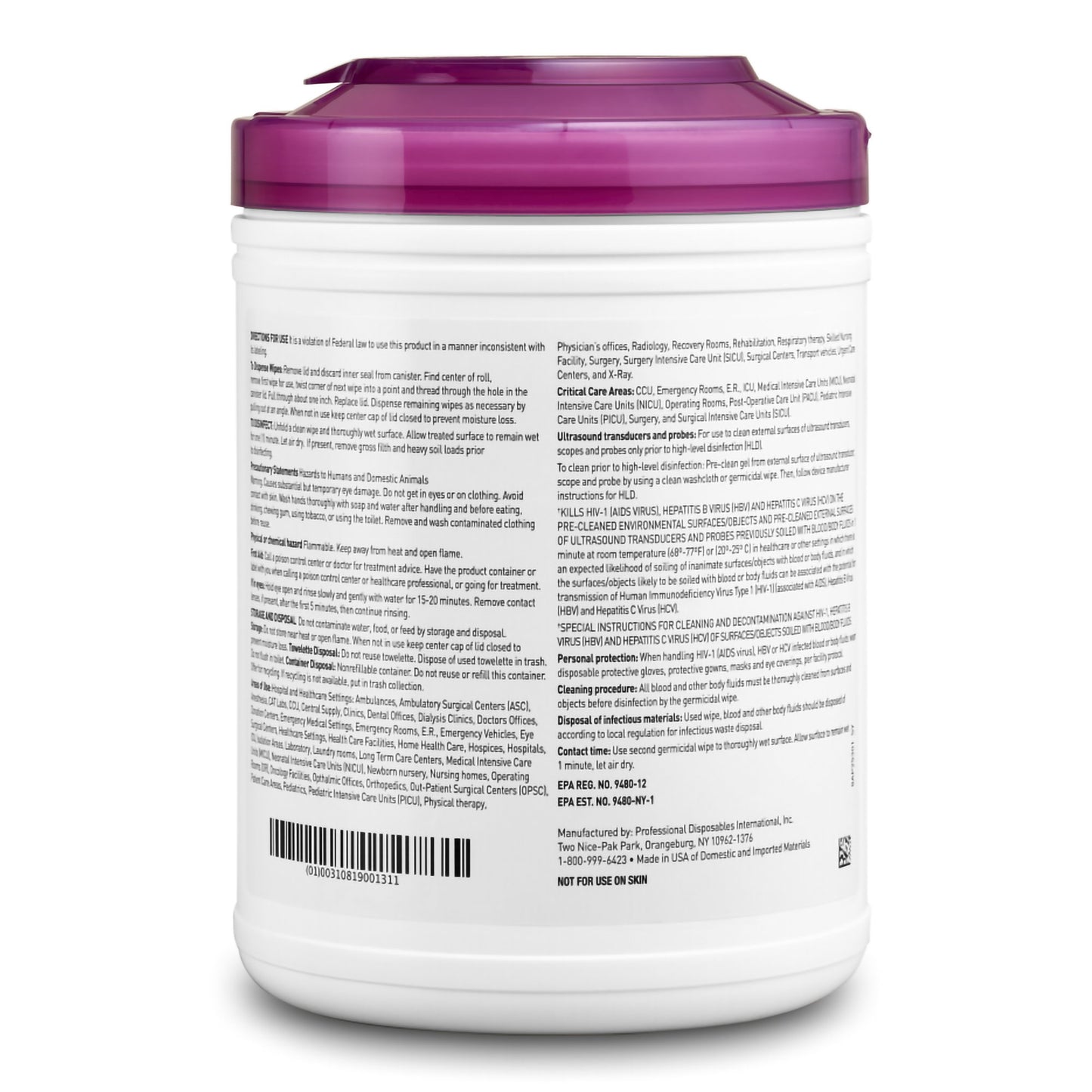 Sani-Cloth® Prime Large Germicidal Disinfectant Wipes, 6 x 6.75 Inch