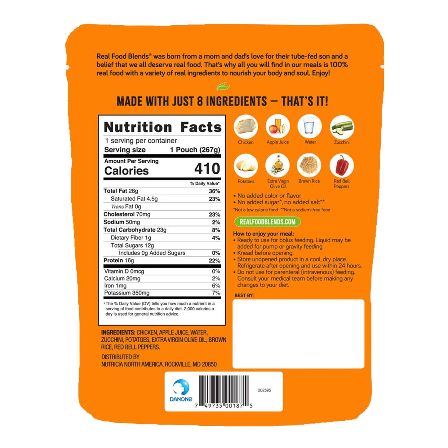 Tube Feeding Formula Real Food Blends® Select™ Chicken / Zucchini / Potatoes Puree 9.4 oz. Pouch