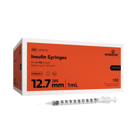 embecta 329410 Micro-Fine Standard Insulin Syringe with Needle, 28 Gauge, 1/2 Inch