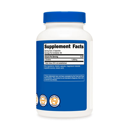 Dietary Supplement nutricost® L-Citrulline 1,500 mg Strength Capsule 120 Per Bottle