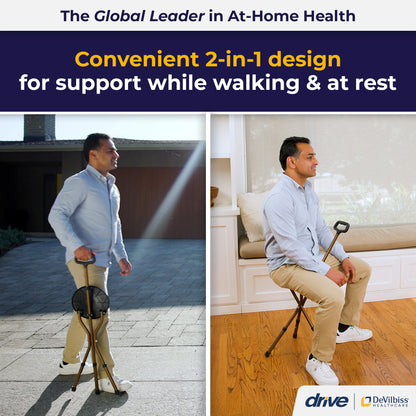 drive™ Aluminum Seat Cane, 34 – 38 Inch Height