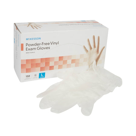 McKesson 14-138 Vinyl Exam Glove, Large, Clear