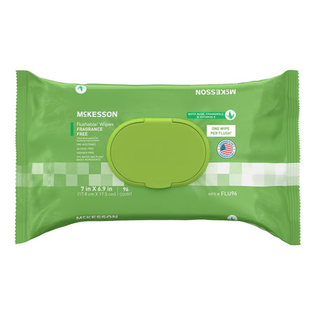 McKesson FLU96 Flushable* Wet Wipes - Unscented, 96 Wet Wipes per Pack