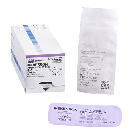 McKesson 1034534 Absorbable Suture with Needle, P-13 Precision Reverse Cutting Braided
