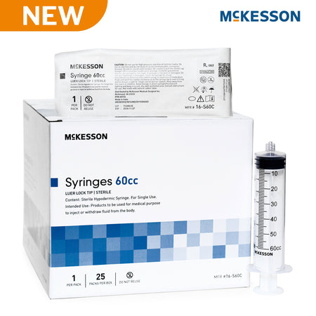McKesson 16-S60C General Purpose Syringe, 60 mL, Luer Lock Tip, Flat Top Style