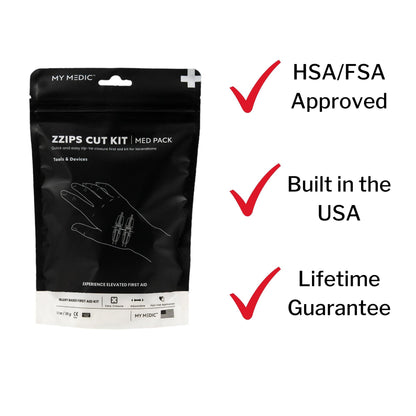 Med Packs™ Zzips First Aid Kit for Cuts, Lacerations in Portable Pouch