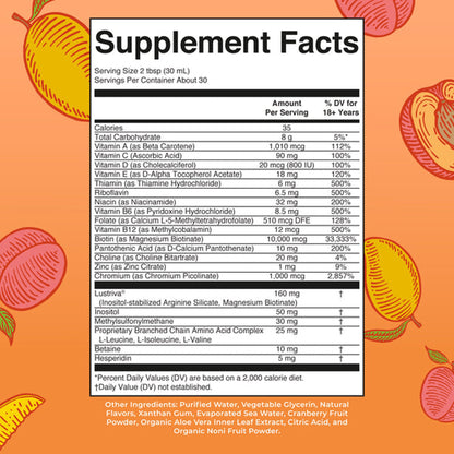 Multivitamin Supplement Mary Ruth's® Liquid Morning Multivitamin + Hair Growth Vitamin A / C / D / E 1,010 mcg - 90 mg - 20 mcg - 18 mg Strength Liquid 30 oz. Peach Mango Flavor