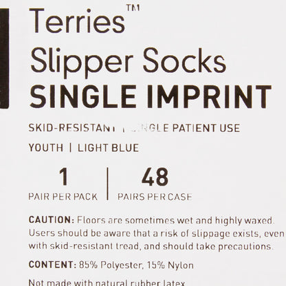 McKesson Terries Slipper Socks, Nonslip Grip Socks, Light Blue, Youth Shoe 5 – 7