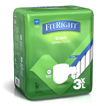 Medline MTB084 FitRight Bariatric Incontinence Brief, 3X-Large, White, Heavy Absorbency