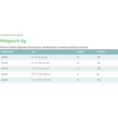 Melgisorb® Ag Calcium Alginate Dressing with Silver, 4 x 4 Inch