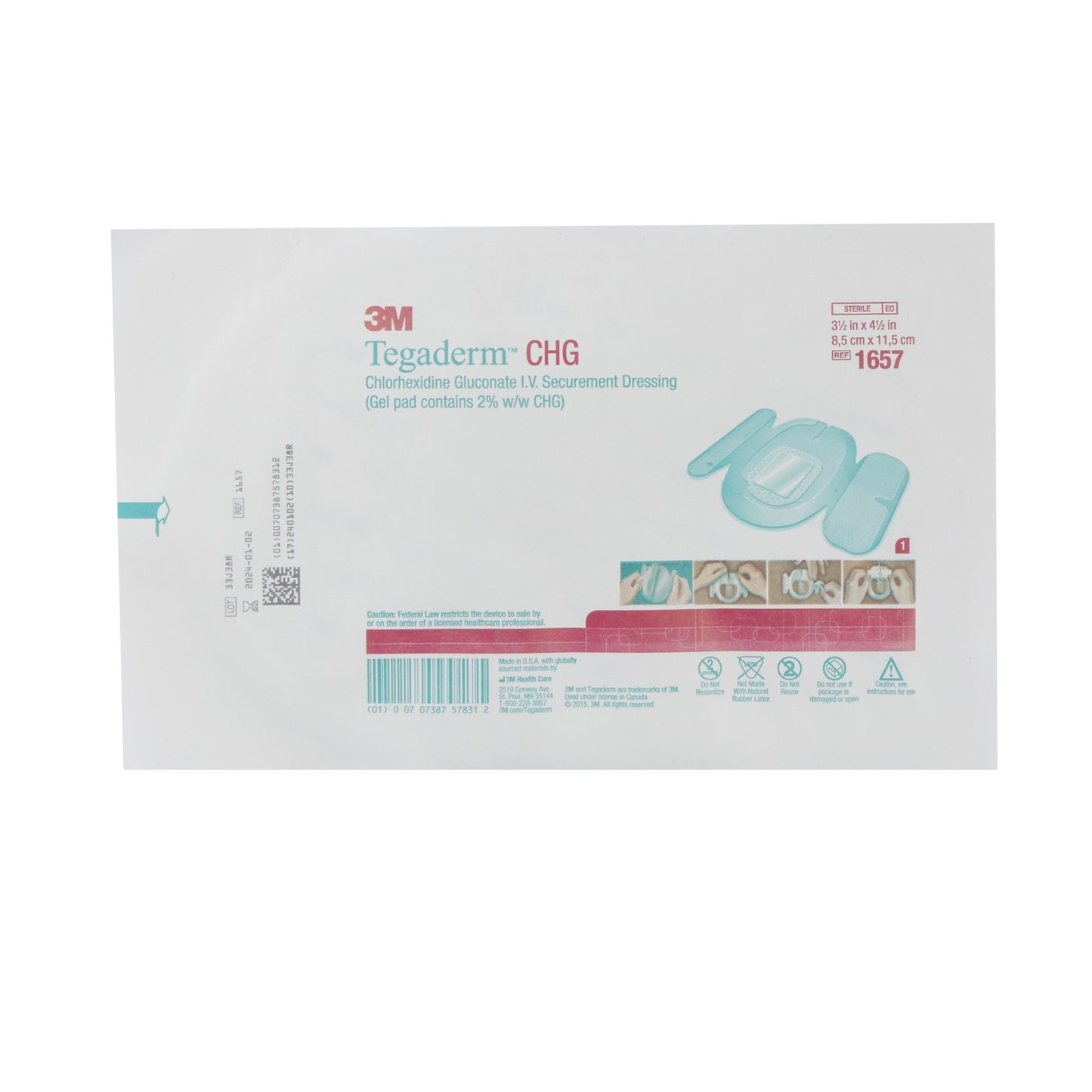 3M™ Tegaderm™ CHG I.V. Securement Dressing, 3½ x 4½ Inch