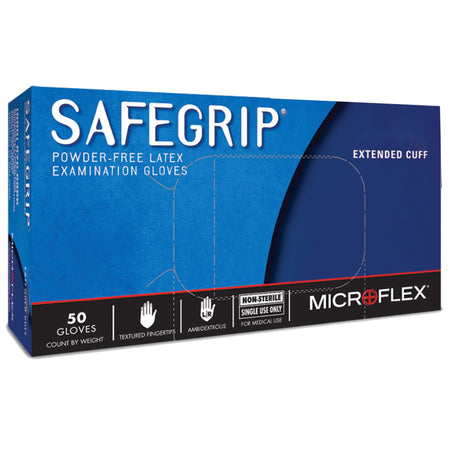 Microflex SG-375-XL SafeGrip Latex Extended Cuff Length Exam Glove, Extra Large, Blue