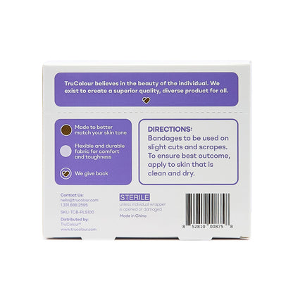 Tru-Colour Skin Tone Shade Fabric Bandage Adhesive Strip, Dark Brown, 1 x 3 Inch