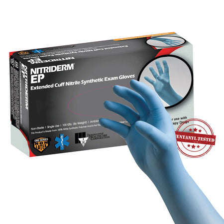 Innovative Healthcare 182300 NitriDerm EP Nitrile Extended Cuff Length Exam Glove, Large, Blue