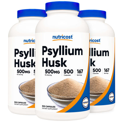 Dietary Supplement nutricost® Psyllium Husk 500 mg Strength Capsule 500 Per Bottle