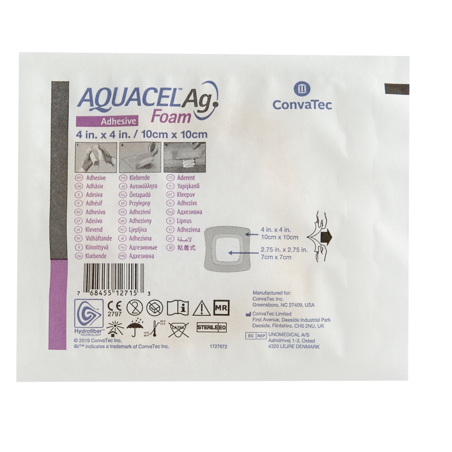 Aquacel® Ag Adhesive Silver Foam Dressing, 4 x 4 Inch
