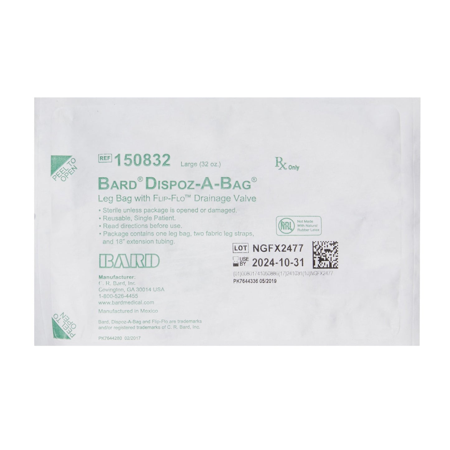Bard® Dispoz-a-Bag® Urinary Leg Bag, Flip-Flo™ Valve, 32 oz