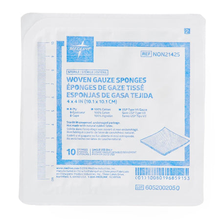 Medline NON21425 Gauze Sponge, 4 x 4 Inch, Up to 4 Inch Length, White