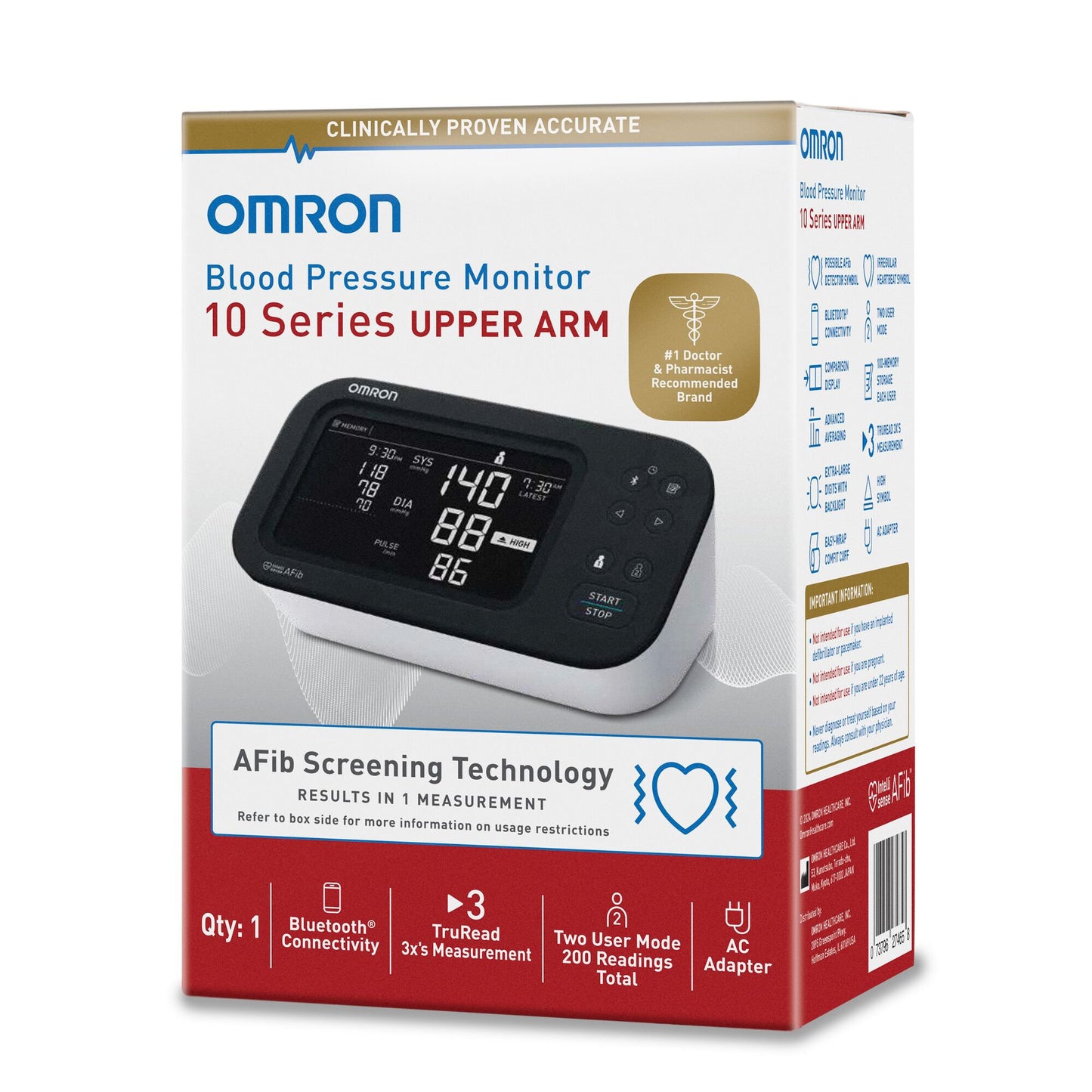 Digital Blood Pressure Monitor Omron 10 Series® Adult Cuff Nylon Cuff 9 to 17 Inch Desk Model