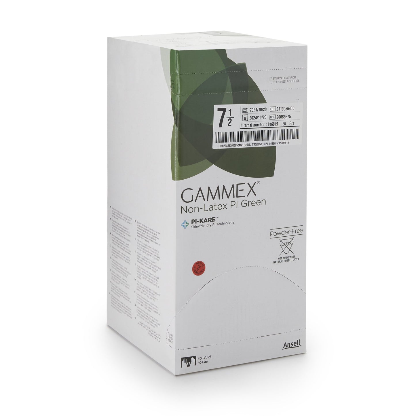 Gammex® Non-Latex PI Green Polyisoprene Surgical Glove, Size 7.5, Light Green