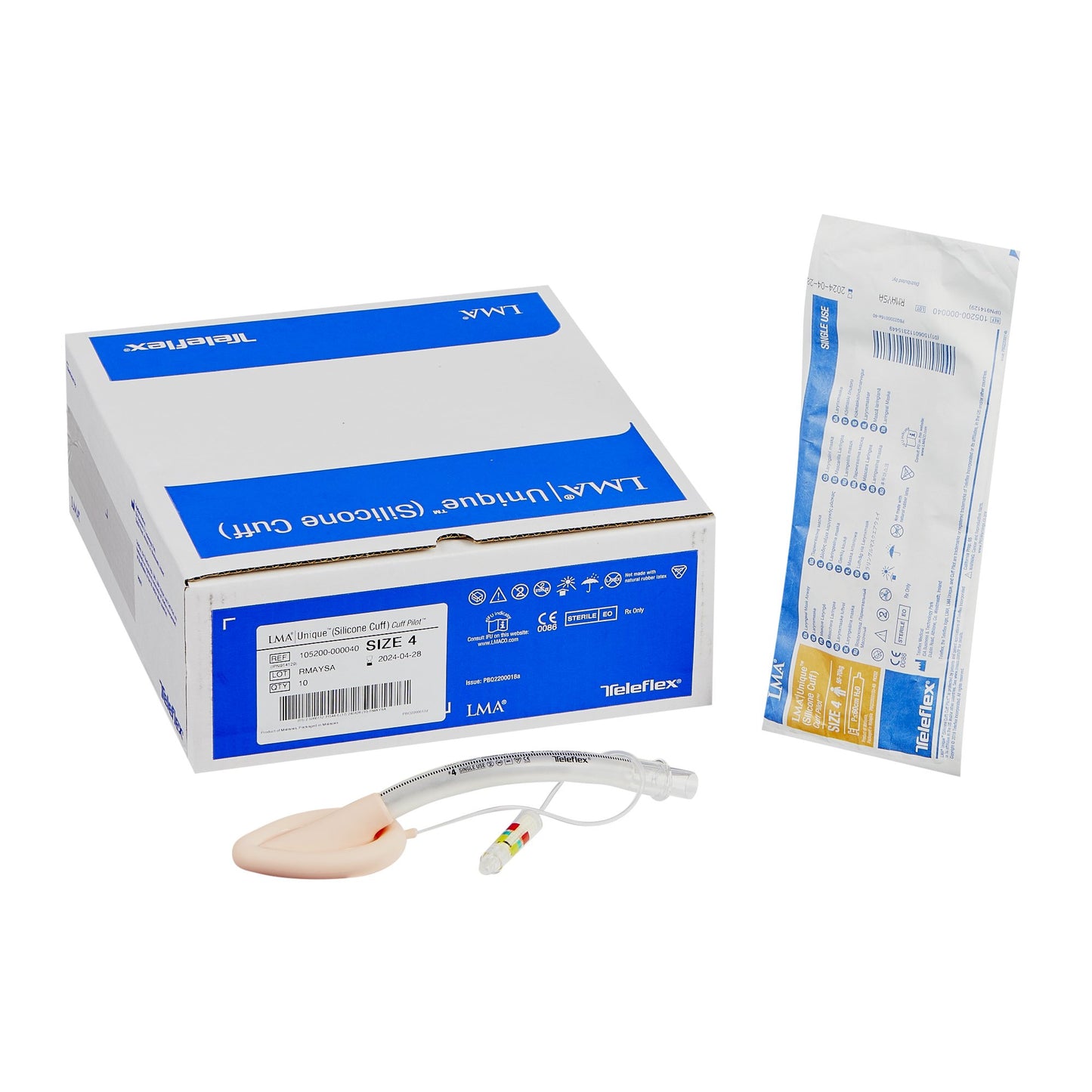 Straight Laryngeal Mask LMA® Unique™ (Silicone Cuff) Size 4 30 mL Cuff Silicone Single Patient Use Sterile