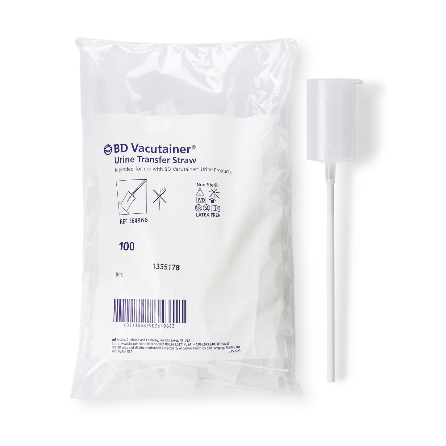 BD 364966 Urine Transfer Straw Vacutainer® For BD Vacutainer® Urine Collection System