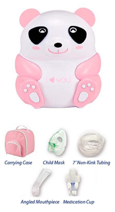 Drive Medical MQ6005 Penelope Pink Panda Nebulizer Compressor Kit